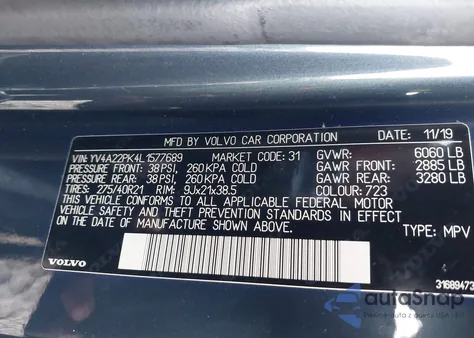 2020 Volvo Xc90 T6 Momentum 7 Passenger from USA, damaged, VIN YV4A22PK4L1577689